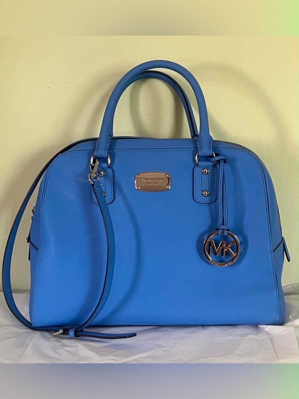 Michael Kors Bright Blue Leather Satchel with MK Pendant
